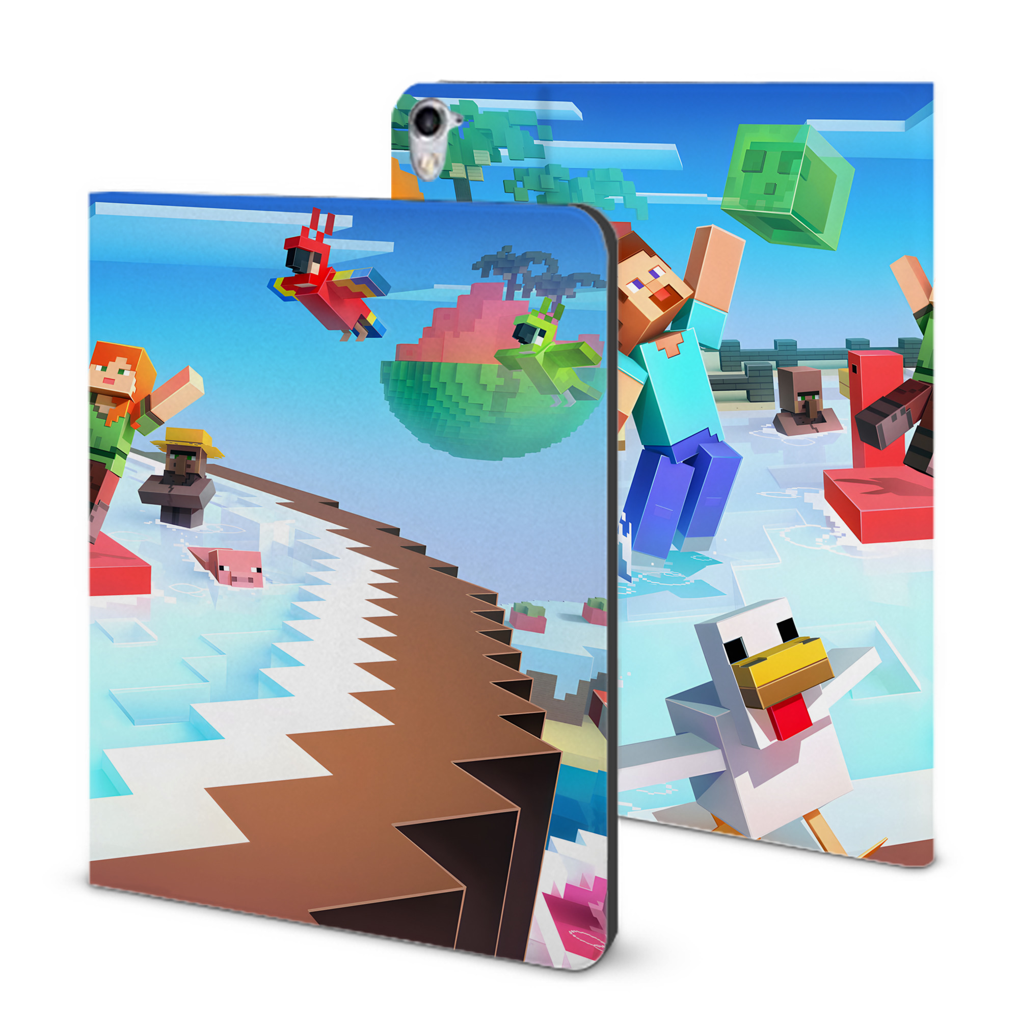（画像用） マインクラフト ブロックの世界 Minecraft MC Block world IPad ケース ブック型 PUレザー TPU 耐衝撃 軽量 薄型 ペン収納なし 全面保護 IPad 各モデル対応
